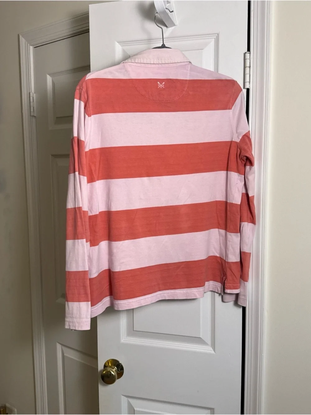 Crew Clothing Company Pink Orange Striped Rugby Shirt Preppy Coastal Top Size 12 - Picture 2 of 10